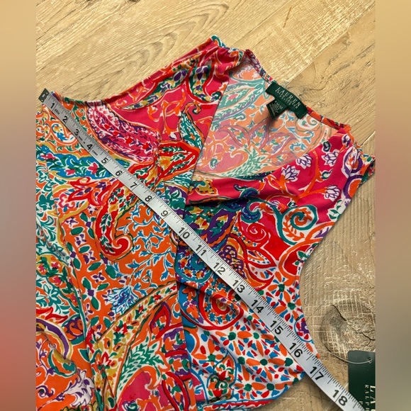 Lauren Ralph Lauren Paisley Ruched Surplice Dress Sleeveless Multicolor M Petite - Picture 9 of 13